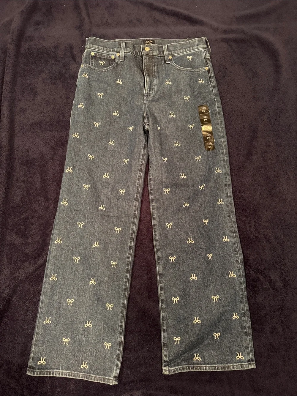 J. Crew Dark Blue Embroidered Bow Jeans